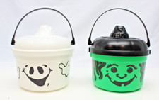 (2) Vtg 1986/1991 McDonald's Halloween Pails w Cookie Cutter Lids Made in USA