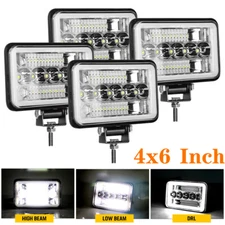 4x 4X6'' LED Headlights Spot Lamp Work Driving Fog Lights + Mounting Brackets