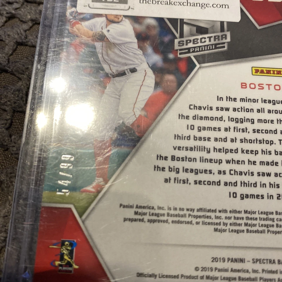 2019 Panini Chronicles Spectra Neon Blue /99 Michael Chavis #70 Rookie RC - Image 2 of 2