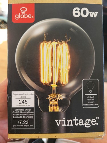 Globe Electric Vintage Edison Bulb 60 Watts 245 Lumens G30 clear glass 3,000 hrs