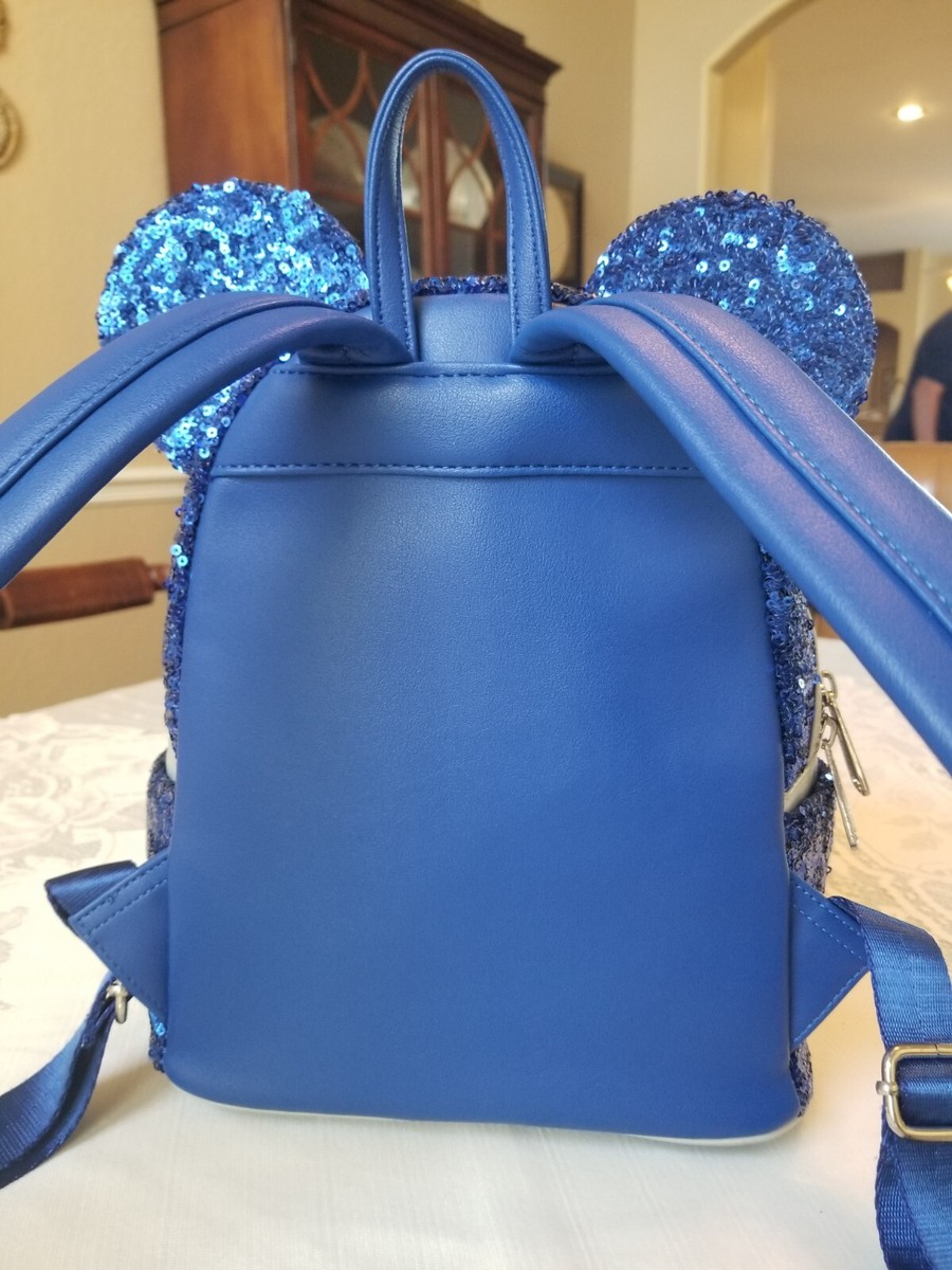 Disney Parks Loungefly mini backpack bag Blue Sequin silver  display picture 1