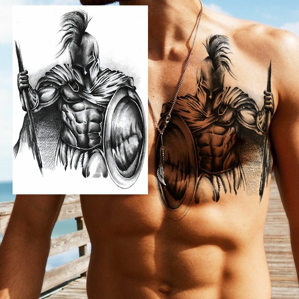 Temporary Large Realistic Warrior Tattoo Gladiator Tattoos Waterproof Sticker