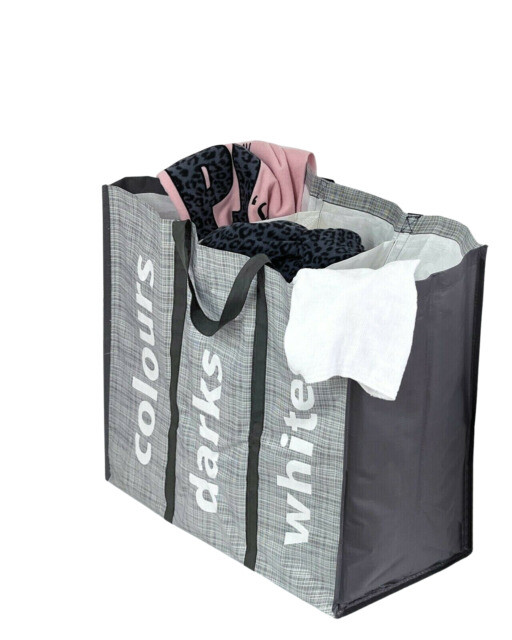 3 SECTION LAUNDRY BAG BIN BASKET WASHING CLOTHES STORAGE HAMPER SORTER FOLDABLE