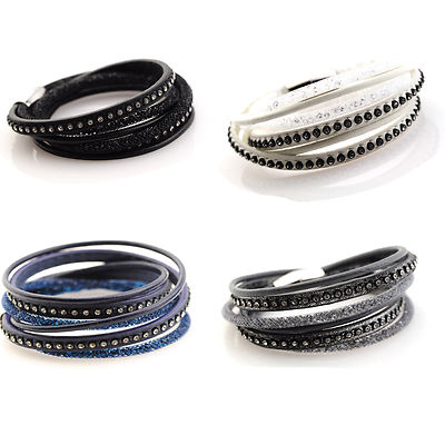 Echt Leder Multi Strang Armband mit Sternenstaub, Diamantés Magnetverschluss UK