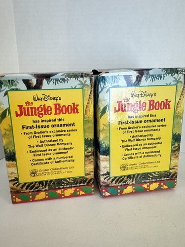 Vtg Disney Grolier Mowgli And Baloo Ornament Set With Box And COA - Picture 7 of 9