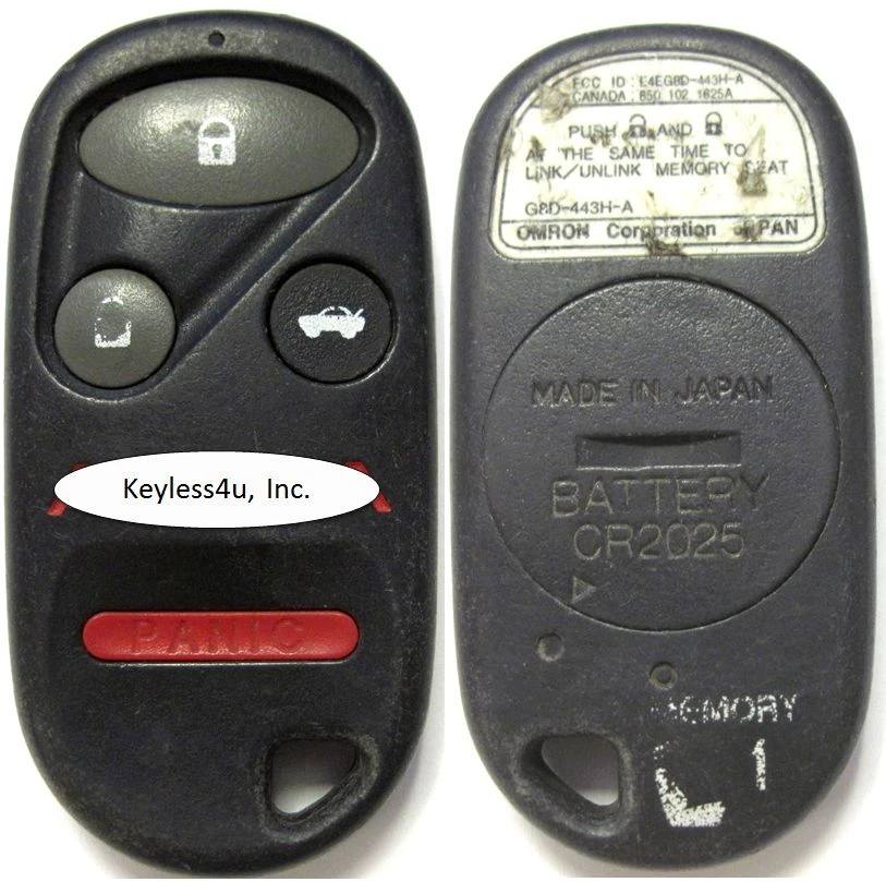 ACURA CL 2001 OEM ключ меньше вход автомобиля брелок дистанционный брелок 4 кнопки серый бесключевой - Изображение 3 из 4