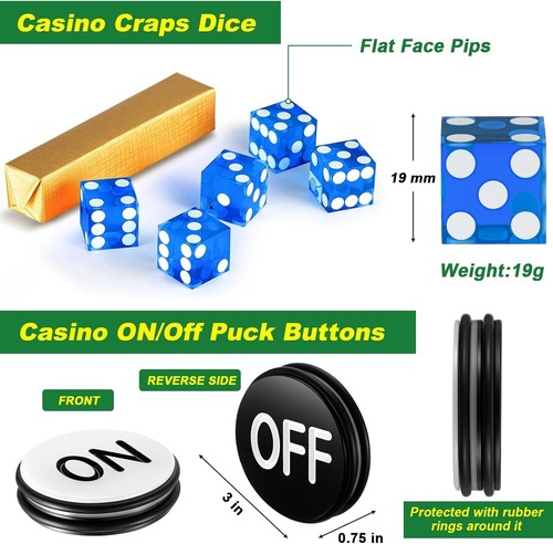 Casino-Grade Craps Tabletop Set with Rubber Mat, Acrylic Accessories & Dice - Picture 5 of 8