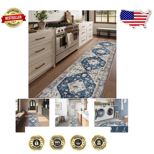 Durable Low Pile Runner Rug, 2'6"x12' Non-Slip for Entryways and Kitchens