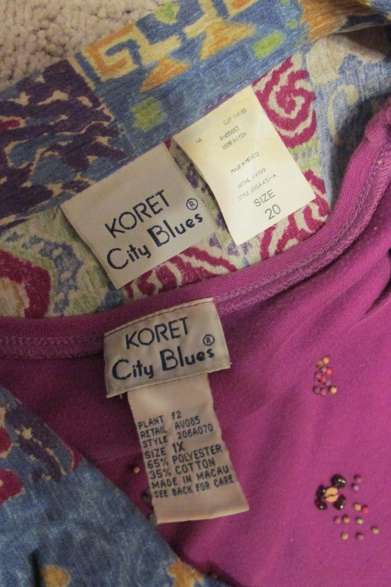 Vtg Koret City Blues boho blue & purple batik crinkle cloth midi