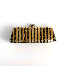 1950s Miniature Clutch Case Gold And Black Sparkly Kiss Lock Spectacle case