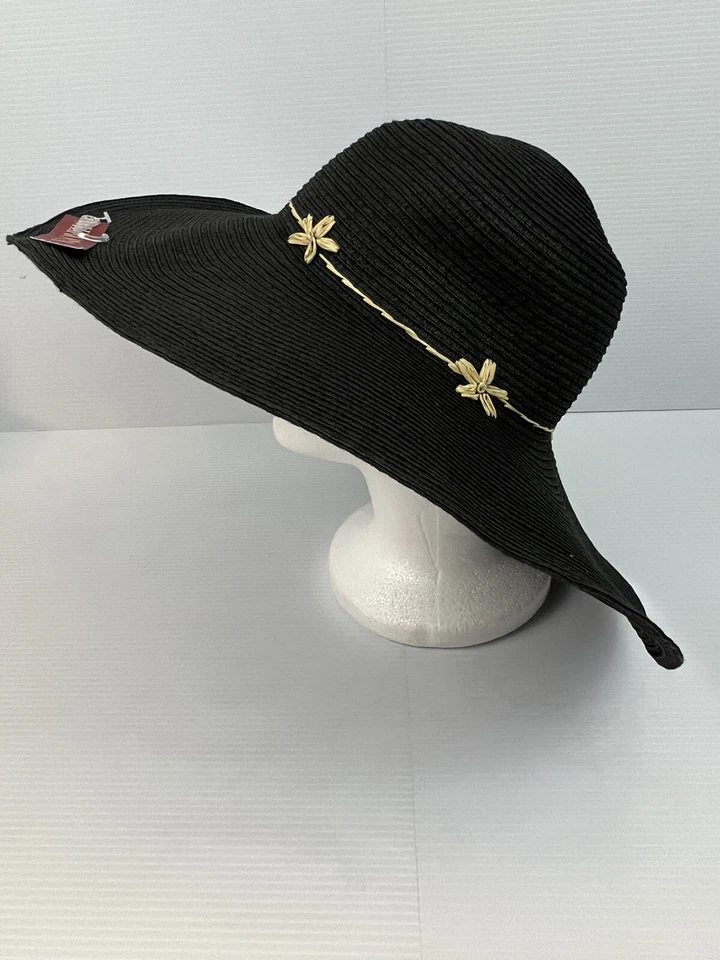 Merona Women's Floppy Woven Sun Beach Hat Black Wide Brim 17” NWT New w Tags - Image 2 of 4