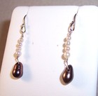 Sterling silver freshwater 8 white & 2 black PEARLS dangle earrings hook custom — photo 2