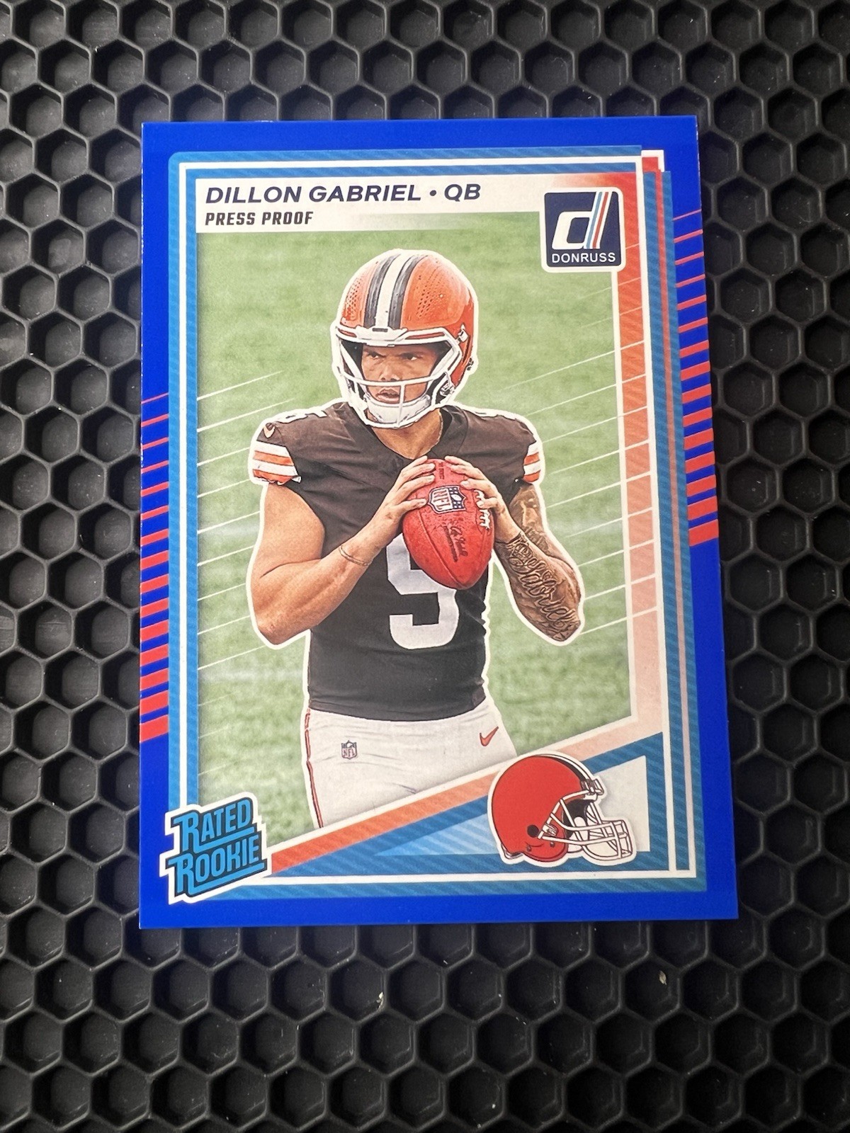 2025 Donruss Dillon Gabriel Rated Rookie RC Blue Press Proof #316 Browns