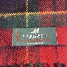 Lochcarron Highlander Lambswool Tartan Scarf Red Plaid Fringe Scotland VTG 53