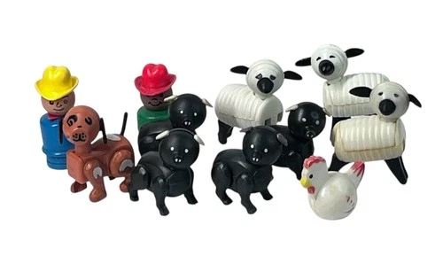 LOT Vintage Fisher Price Little People Farm Animals&People Loose figures. 11pcs