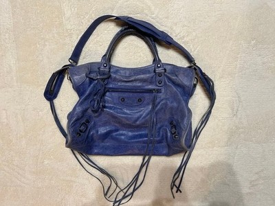 Balenciaga The City 115748 Blue Leather 2Way Hand Shoulder Bag Y2K 