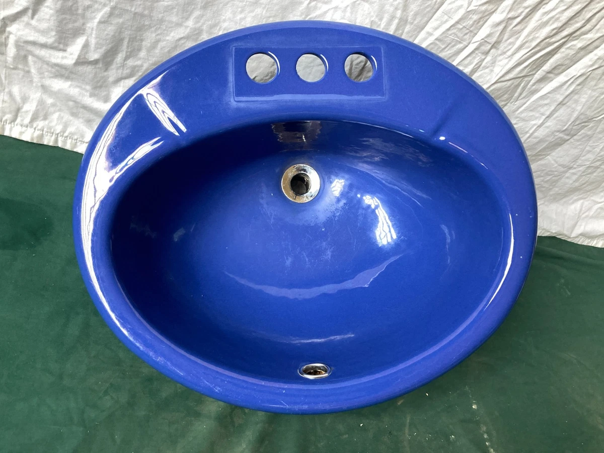 Vtg 19x16 Cast Iron Cobalt Blue Self Rimming Drop In Sink Kohler