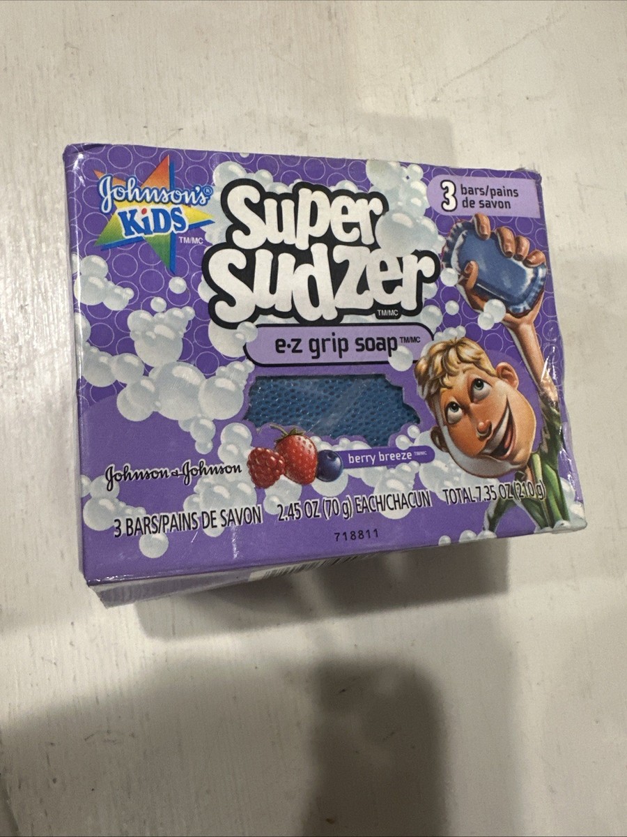 Johnson's Kids Super Sudzer E-Z Grip Soap Berry Breeze 3 Bars NEW