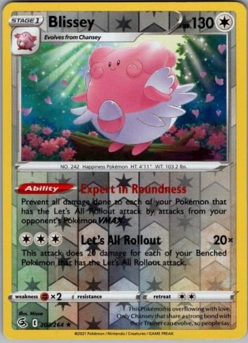 Pokemon - Blissey - 203/264 - RARE - Reverse Holo - Fusion Strike - NM/M - New