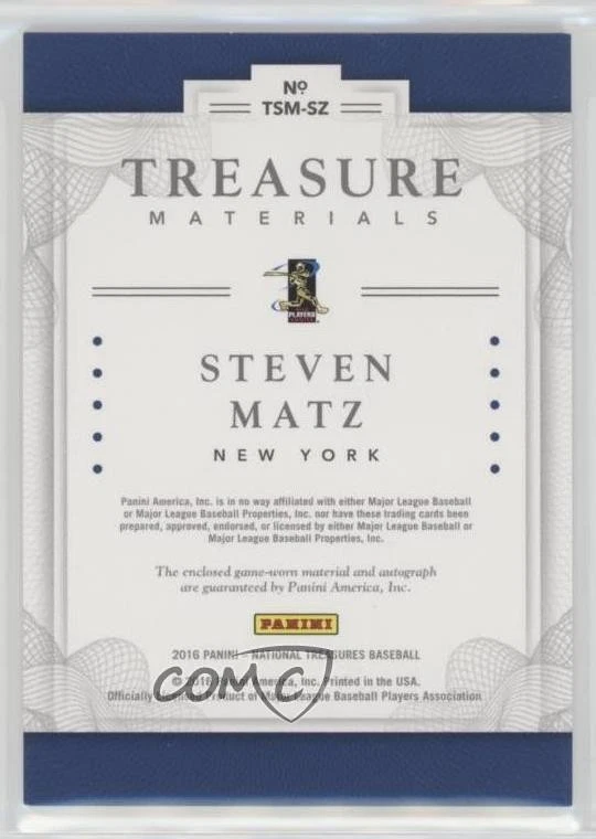 2016 Panini National Treasures Treasure Material Signatures /99 Steven Matz Auto - Image 2 of 2