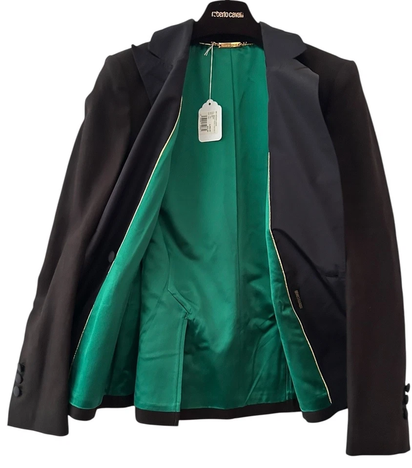 Roberto Cavalli Jacket 42 Long Sleeve Double Breasted 2 Button Tuxedo Black New - Image 2 of 4