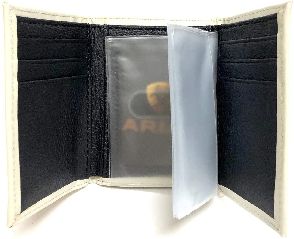 Cartera de tres pliegues de cuero de algodón bordado Ariat para hombre (blanca) Foto 4 de 4