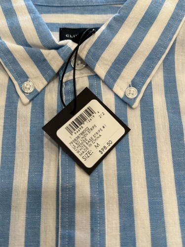 CLUB MONACO Men’s Slim Fit White Blue Striped Button Down Shirt NEW - Picture 5 of 6