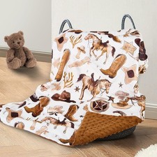 Cowboy Baby Blanket for Boys Girls Soft Fleece Minky Blanket with Dotted Back...