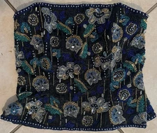 Oleg Cassini Vintage Black Tie Beaded Sequin Bustier Corset Top Sz S