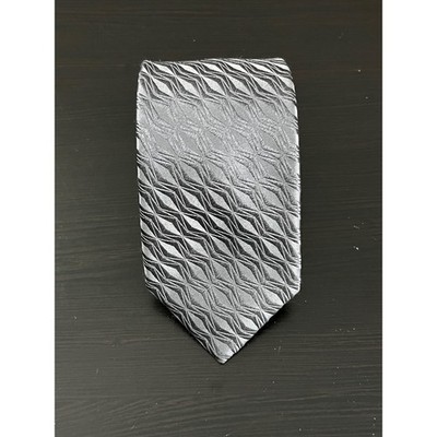 Bugatchi Mens Silk Tie Silver Grey Textured Geometric Diamond Made in Italy