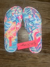 NWT Lilly Pulitzer Pool Slippers Sea Glass Aqua Rainforest Retreat L/XL