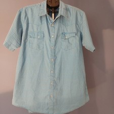 Wrangler Wrancher Western Short Sleeve Shirt Men  s Blue Geometric Pearl Snap