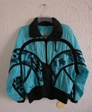 VTG 80s 90s East West Nylon Windbreaker Jacket Teal Blue Geometric Colorblock S