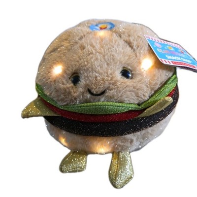 NEW FAO Schwarz 11'' Glow Brights Plush LED with Sound Cheese Burger Hamburger