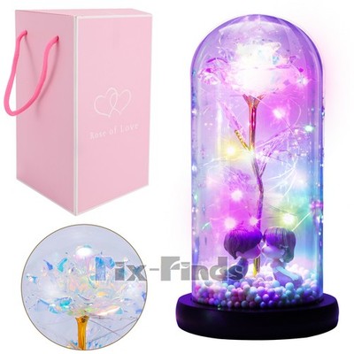 Eternal Galaxy Rose in Glass Dome with LED Light Valentine Christmas Gift New