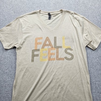 Fall Fells Next Level Women's Medium Beige V-Neck T-shirt
