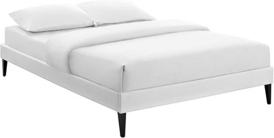 Tessie White Faux Leather Queen Bed Frame with Wood Slat Support