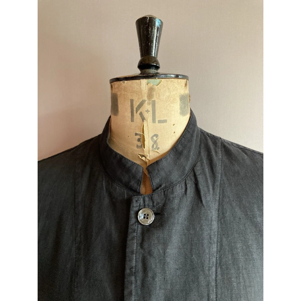 Z Zegna Jacket Mens Size 42 Black 100% Linen Chore Utility Safari Mandarin Italy - Image 2 of 4