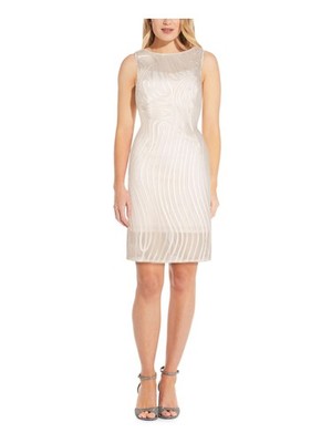 ADRIANNA PAPELL Womens White Soutache Sleeveless Sheath Dress 2