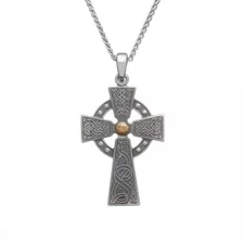 Antiqued Silver & Gold Bead Cross Celtic Warrior- Medium