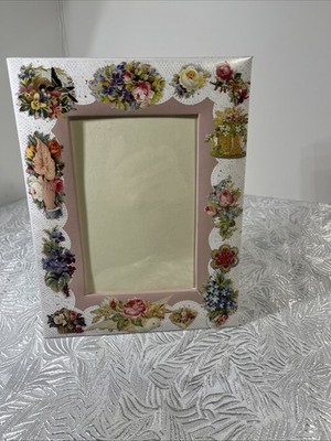 New CR Gibson Designer Photo Frame 4x6 Easel Back Floral Bird Vintage Made USA