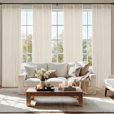 Pinch Pleated Thick Linen Curtains 90 Inches 4 Panels Set Ivory Cream Back Ta...