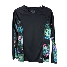 Speedo Swim Tee Shirt Womens Size Small Long Sleeves Rash Guard UPF 50 Black