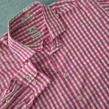 Peter Millar Mens XL Pink Gingham Check Seaside Finish Cotton Button Down Shirt