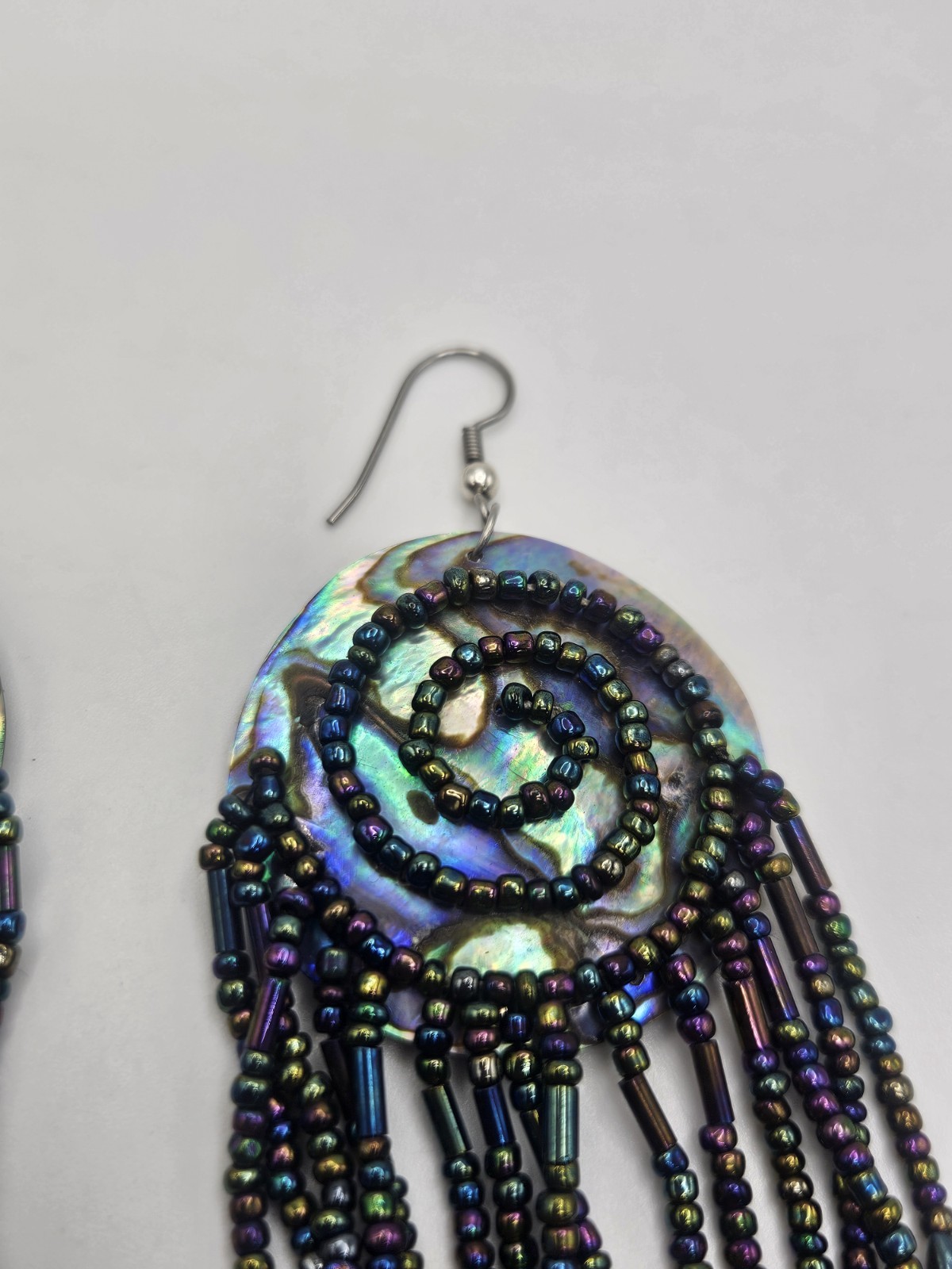 Vintage Abalone Shell Dangle Black Iridescent Gla… - image 3