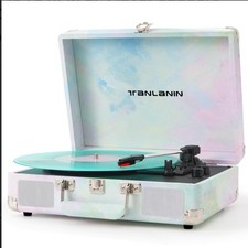 Watercolor Vinyl Record Player with Treble  Bass Control, Vintage 3-Speed Bl...