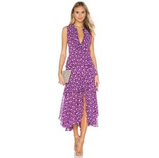 Misa Los Angeles Ilona Chiffon Sleeveless Midi Dress in Purple Floral, Size XS