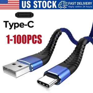 Heavy Duty Braided USB C Type-C Fast Charging Data Sync Charger lot Long Cord