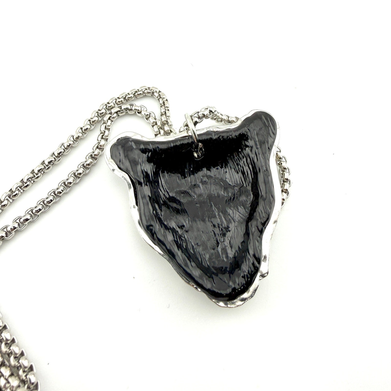 Leopard Statement Necklace - Silver Rhinestone Pe… - image 5