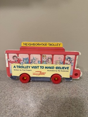 A Trolley Visit to Make-Believe Mr. Rogers 1987 Hard Cover Book on Wheels